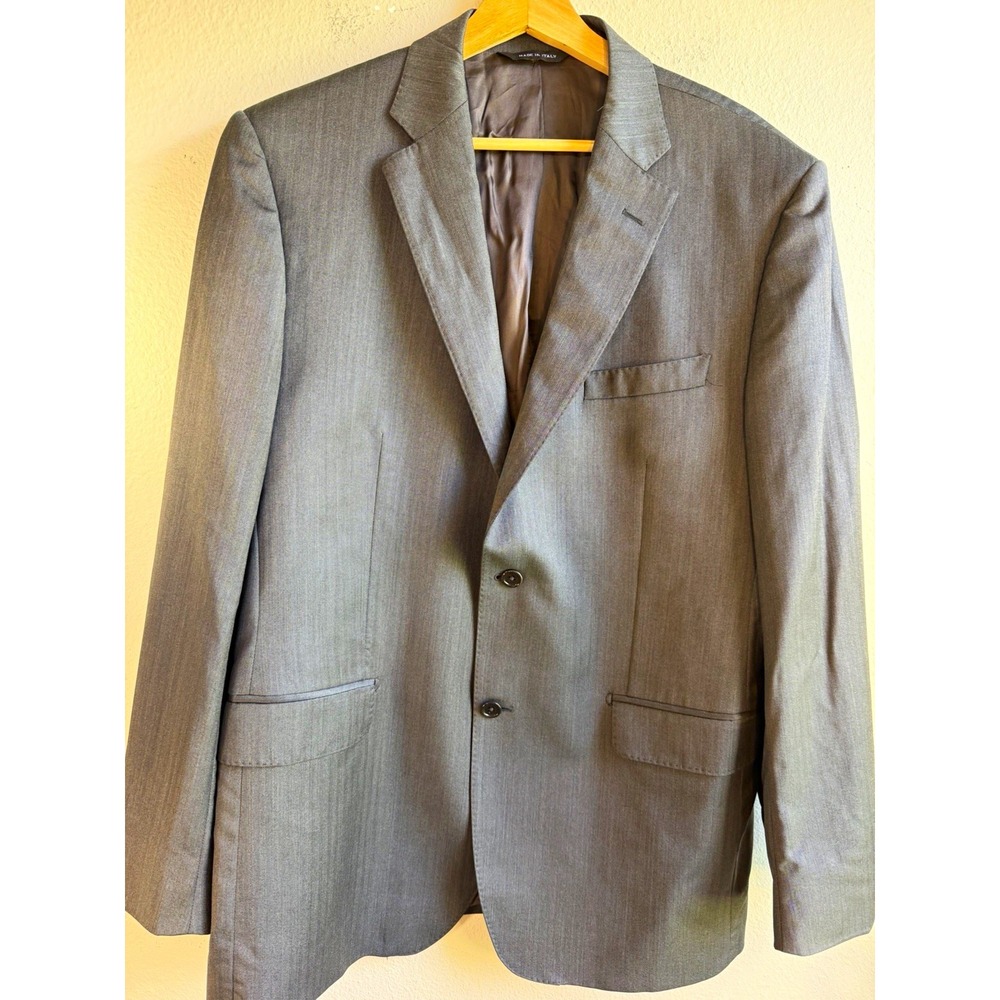 Saks Fifth Avenue Men's 44L Gray Herringbone Wool Italy Tuxedo Jacket 2-Button